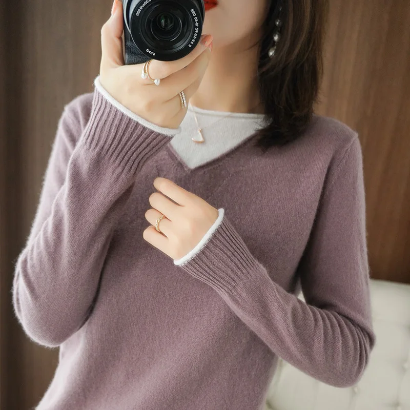 Autumn Winter Women Knitted O-Neck Cashmere Sweater 2020 Casual Fake two pieces Pullover Jumper Long Sleeve Tops
Autumn Winter Women Knitted O-Neck Cashmere Sweater 2020 Casual Fake two pieces Pullover Jumper Long Sleeve Tops