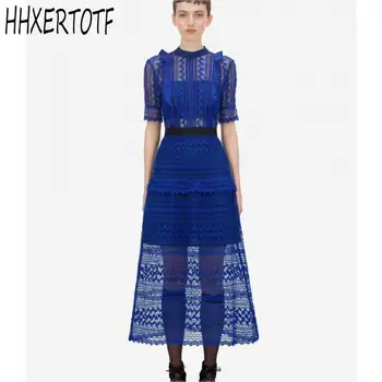 High Quality 2020 summer Blue Lace Dress women Round Neck Ruffled Patchwork Pleated Dress women Short sleeve Dress 
High Quality 2020 summer Blue Lace Dress women Round Neck Ruffled Patchwork Pleated Dress women Short sleeve Dress