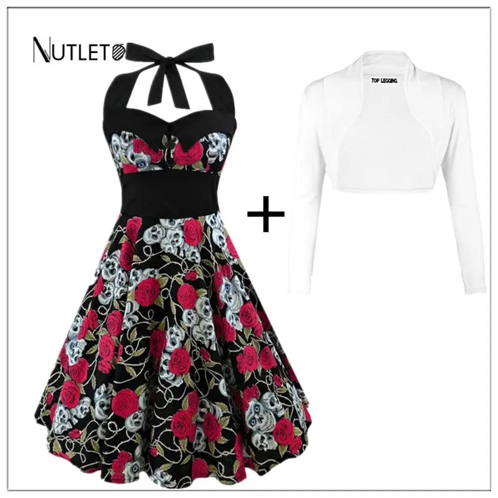 Plus Size Women Floral Skull Print Off Shoulder Sexy Halter Dress Retro Vintage Hepburn Style Rockabilly Vestido To send a cloak
Plus Size Women Floral Skull Print Off Shoulder Sexy Halter Dress Retro Vintage Hepburn Style Rockabilly Vestido To send a cloak