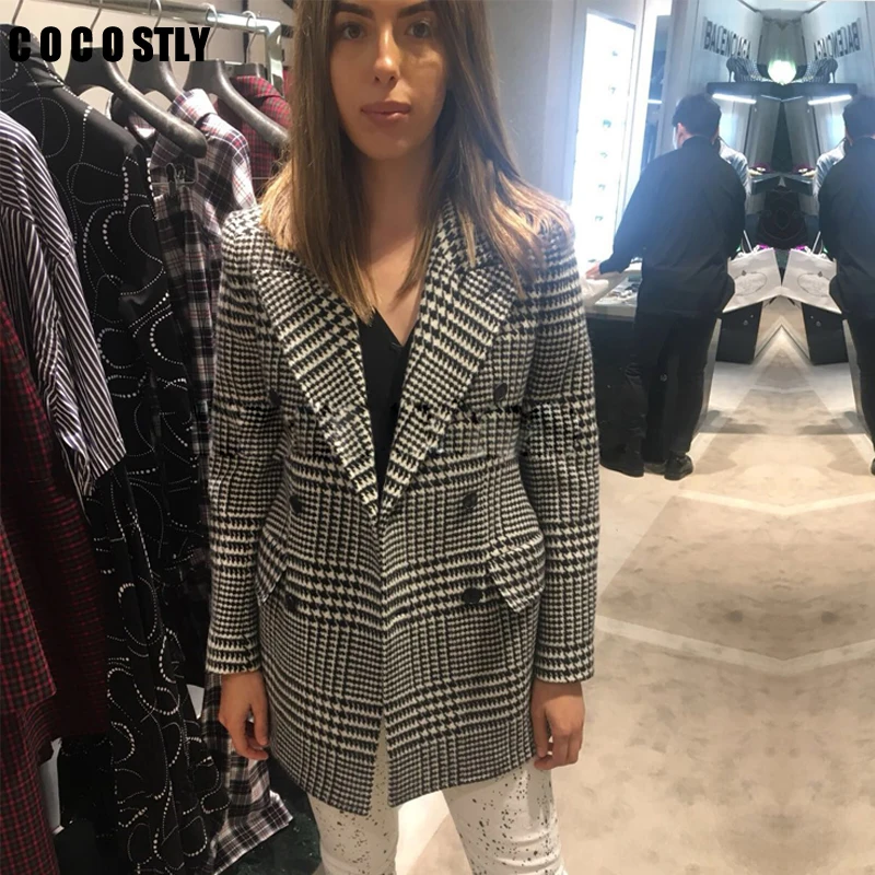 Woolen Suit Coat Plaid Double Breasted Blazer Women Pockets Slim Full Sleeve Turn Down Collar Suit Houndstooth blazer femme
Woolen Suit Coat Plaid Double Breasted Blazer Women Pockets Slim Full Sleeve Turn Down Collar Suit Houndstooth blazer femme