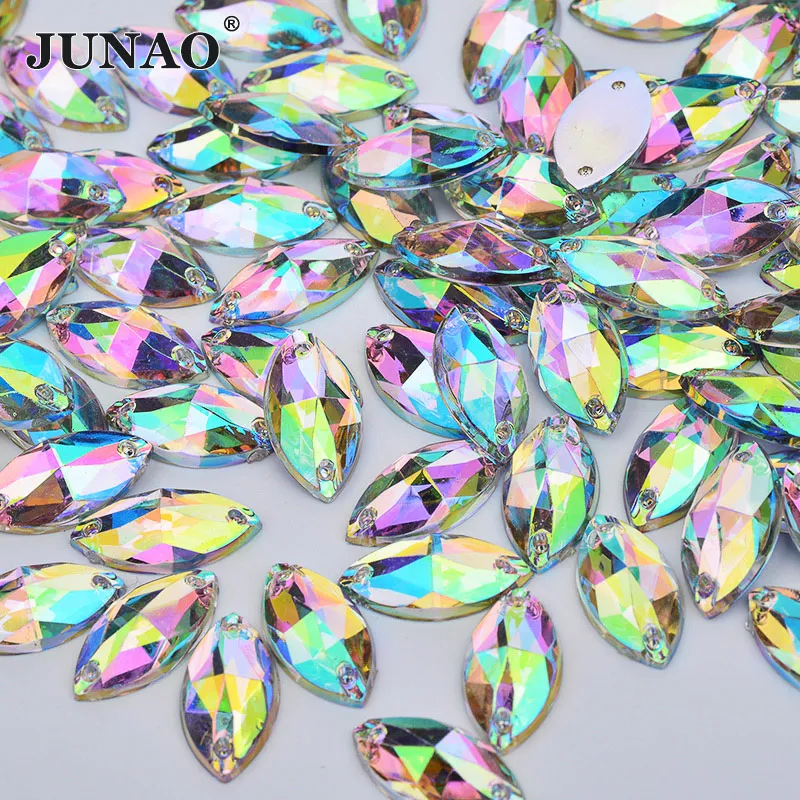 JUNAO-6-12mm-9-18mm-Sewing-Crystal-AB-Horse-Eye-Rhinestone-Applique-Flatback-Acrylic-Strass-Crystal