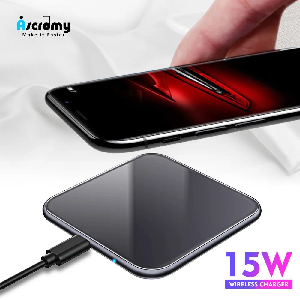 

Ascromy 15W Wireless Fast Charger For Samsung S10 Huawei P30 Pro Xiaomi Qi Wireless Charging Pad Induction 7.5W For iPhone X XR