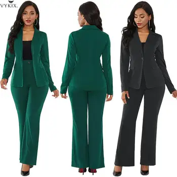 Fashion Women Set Full Length Boot Cut Green Black Color Suit Sets Womens Clothing Sets Turn Down Collar Ensemble Femme 2 Pieces
Fashion Women Set Full Length Boot Cut Green Black Color Suit Sets Womens Clothing Sets Turn Down Collar Ensemble Femme 2 Pieces