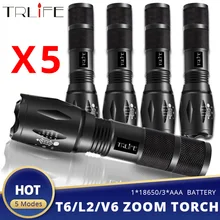1/3/5PCS 8000LM Tactical LED Flashlight V6/L2/T6 Zoomable Torch Waterproof Bicycle Lamp 5 Modes By 1x18650 or 3xAAA Battery Lamp
1/3/5PCS 8000LM Tactical LED Flashlight V6/L2/T6 Zoomable Torch Waterproof Bicycle Lamp 5 Modes By 1x18650 or 3xAAA Battery Lamp