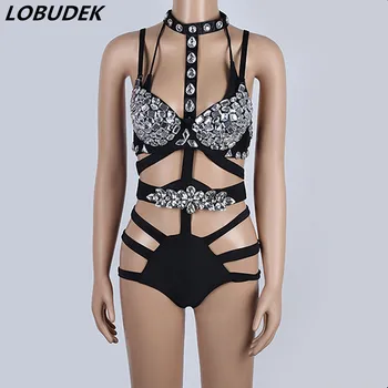Silver Rhinestones Black Bandage Bikini Set Women DJ Singer Bar Nightclub Sexy Costume Party Show Pole Dance Performance Outfits 
Silver Rhinestones Black Bandage Bikini Set Women DJ Singer Bar Nightclub Sexy Costume Party Show Pole Dance Performance Outfits