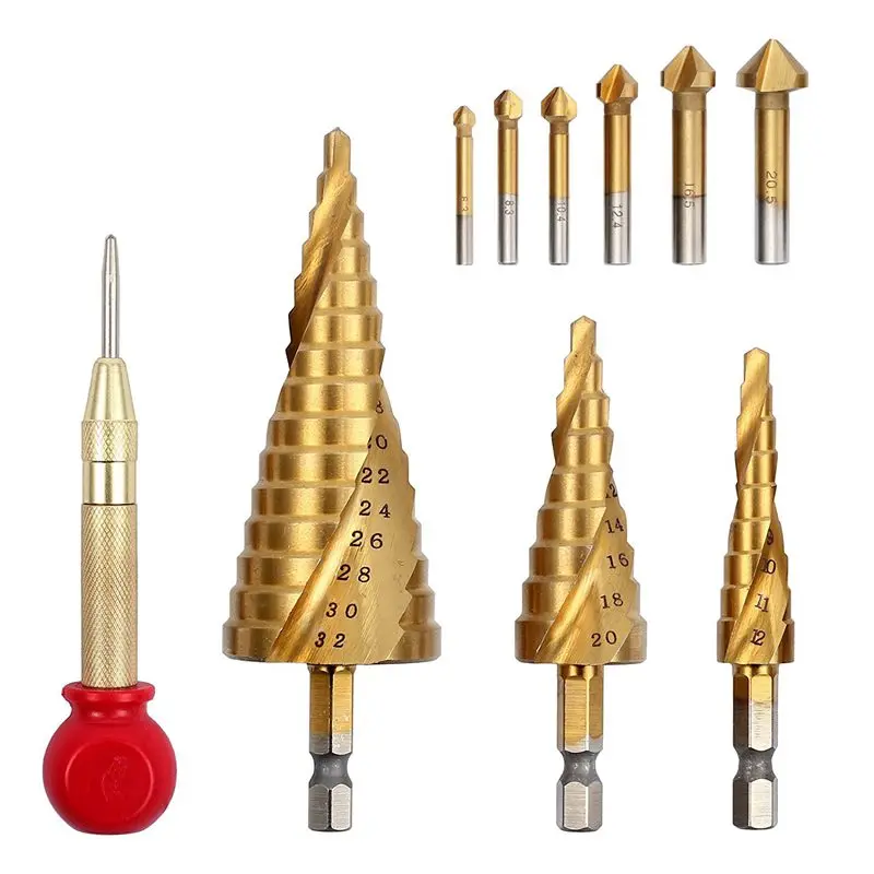 3Pcs Spiral Grooved 4mm to 32mm Multiple Hole 29 Sizes Step Drill Bits and 6 Pcs Countersink 90 Degree Center Punch Tool Sets 5i
3Pcs Spiral Grooved 4mm to 32mm Multiple Hole 29 Sizes Step Drill Bits and 6 Pcs Countersink 90 Degree Center Punch Tool Sets 5i