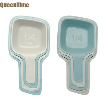 

QueenTime 4Pcs Measuring Cups Set Plastic Coffee Bean Sugar Salt Measuring Scoop Spoons Teaspoon Cup Kitchen Baking Pastry Tools