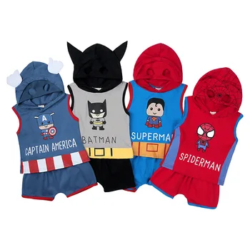 

2019 Summer Heroes Alliance Lovely Sleeveless Hooded Baby Boy Sets Cartoon Spider-Man Superman Batman Suit Toddler Boy Clothes