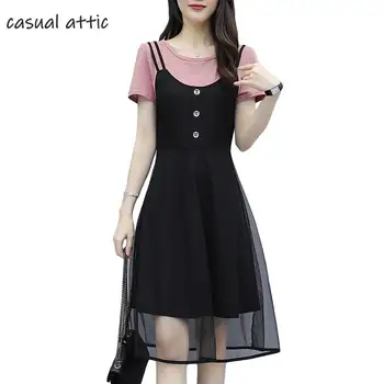 Summer Women Elegant Mesh Dress Short Sleeve Fake Two-piece Patchwork Dresses 2019 Plus Size L-4xl Ladies A-line Midi Dresses
Summer Women Elegant Mesh Dress Short Sleeve Fake Two-piece Patchwork Dresses 2019 Plus Size L-4xl Ladies A-line Midi Dresses