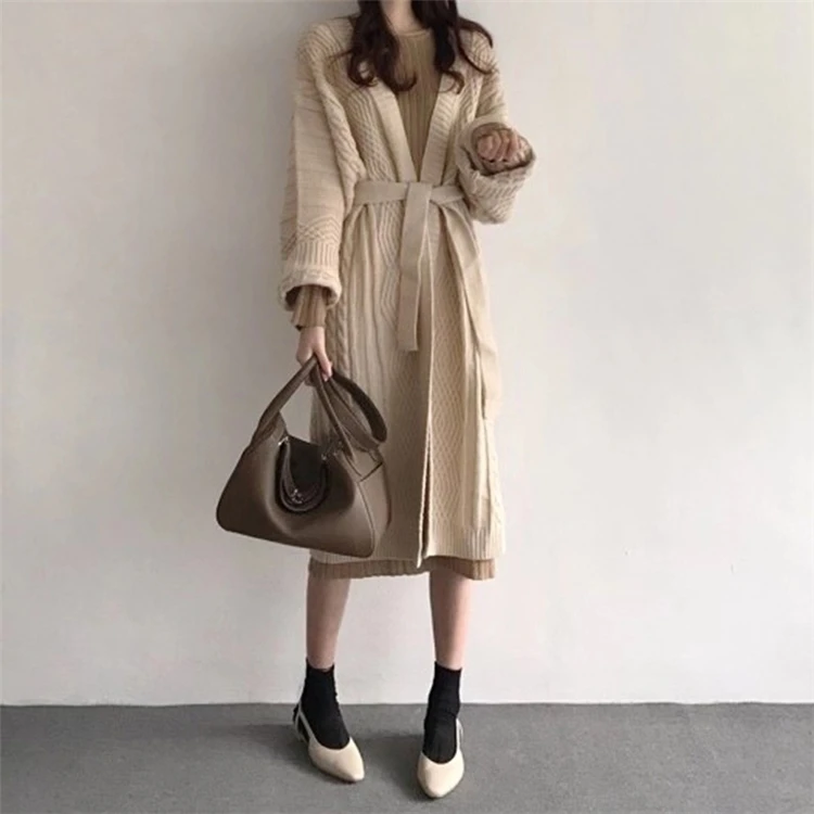 Colorfaith New 2020 Autumn Winter Female Sweater Knitted Long Cardigans Korean Style Lace Up Casual Elegant Women’s  Coat JK1945