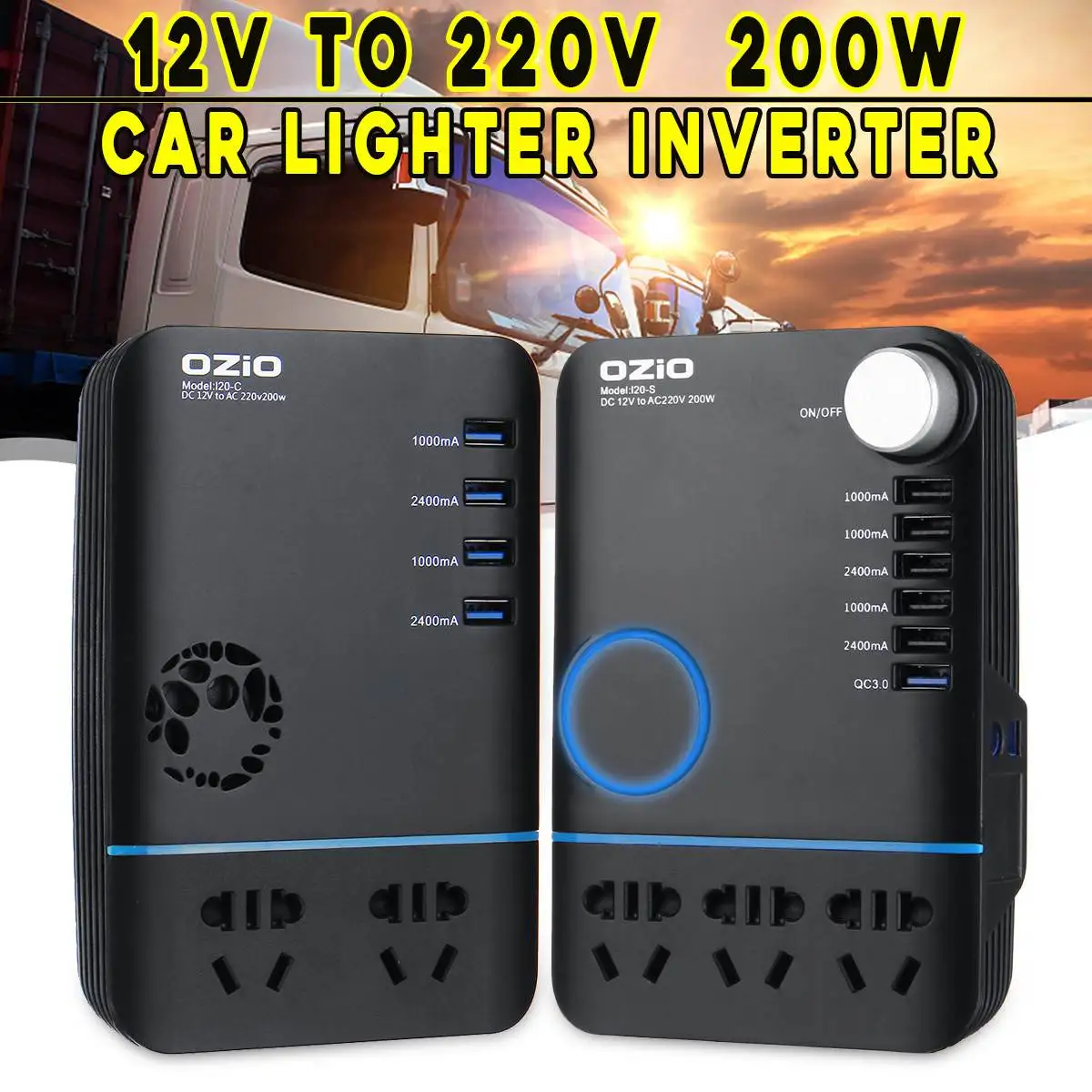 

Ozio 200W Car Power Cigarette Lighter Inverter DC 12V To AC 220V Converter Charger Adapter Transformer Lighter Socket USB Output