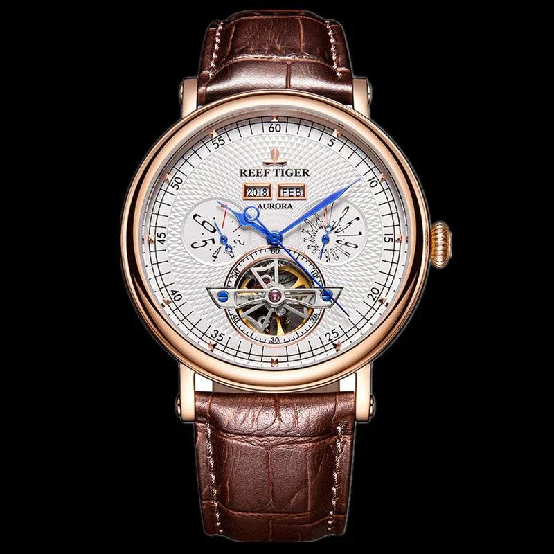 Reef Tiger/RT Top Brand Luxury Tourbillon Watches for Men Functional Brown Leather Strap Automatic Wrist Watch Clock Men RGA1903
Reef Tiger/RT Top Brand Luxury Tourbillon Watches for Men Functional Brown Leather Strap Automatic Wrist Watch Clock Men RGA1903