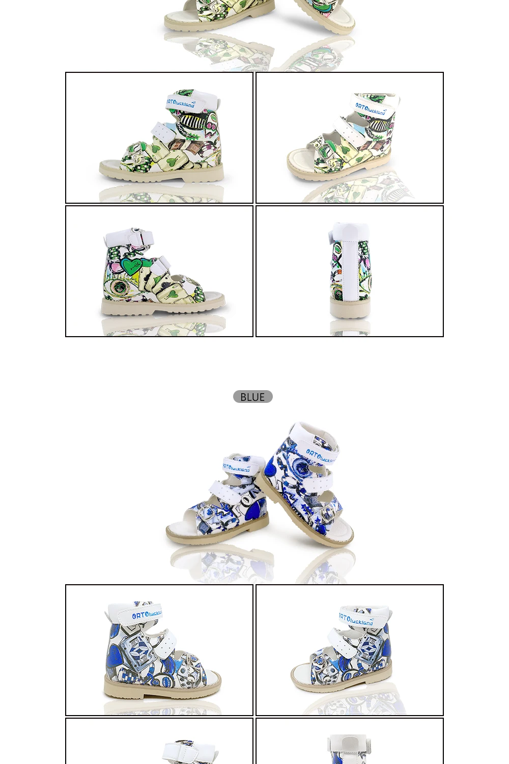 Kids Leather Orthopedic Opentoe Sandals Four Styles for Summer Army Red Animal Printing Arch Support Flatfoot Sandals for Kids
