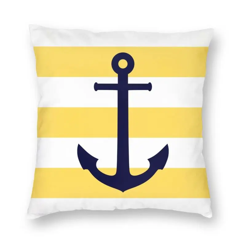

Nautical Navy Blue Anchor Yellow Stripes Cushion Cover Sailing Sailor Floor Pillow Case for Living Room Pillowcase Home Decor