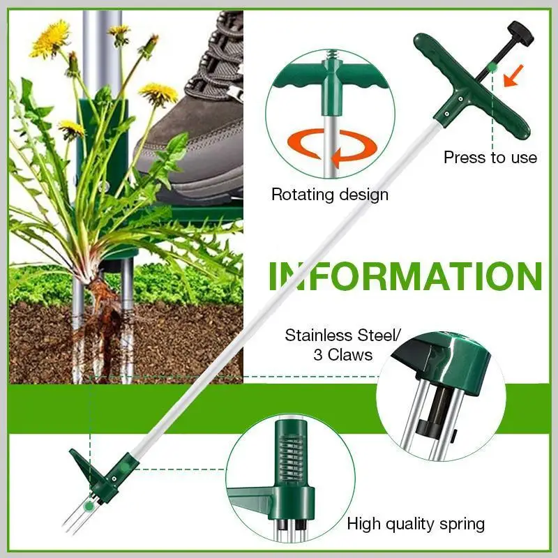 Standing Plant Root Remover Garden Lawn Claw Weeder Detachable Long Handle Aluminum Tube Weed Puller Manual Grass Weeding Tool |