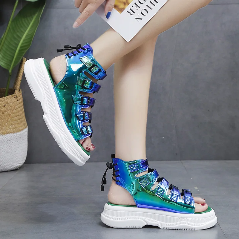 European style 2020 summer new Korean version of the colorful buckle sandals high-top lace-up net red sandals women's shoes
European style 2020 summer new Korean version of the colorful buckle sandals high-top lace-up net red sandals women's shoes