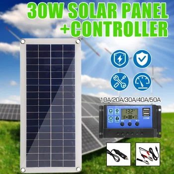 Solar Panel Battery Charger Cell 12V 30W Kit Complete Solar Power System USB Portable Flexible Rechargeable Camping +Controller 
Solar Panel Battery Charger Cell 12V 30W Kit Complete Solar Power System USB Portable Flexible Rechargeable Camping +Controller