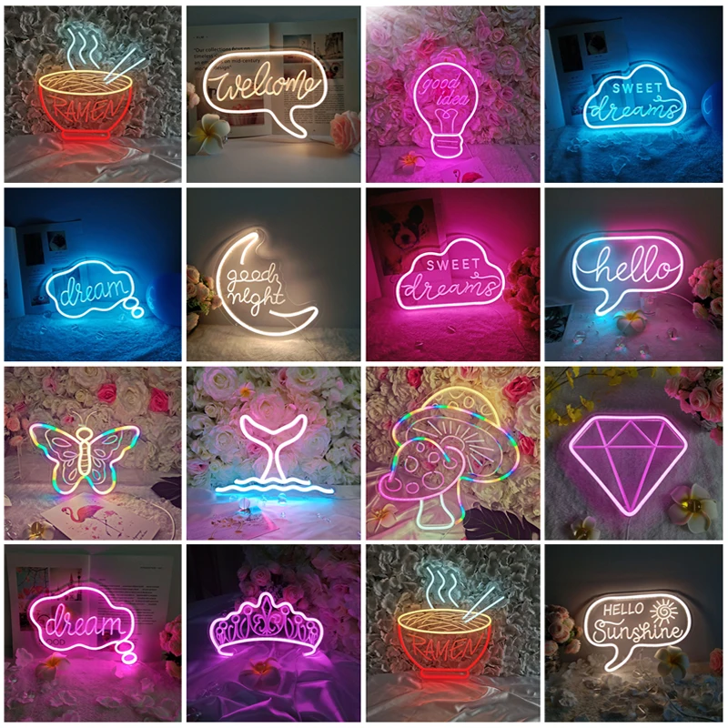 Led Neon Light Sign USB Powered Acrylic Wall Hanging Signs Hello Dream Good night Bedroom Holiday Party Decoracion New | Лампы и