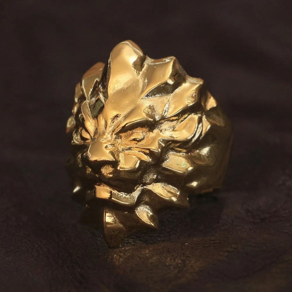 

LINSION Gold Plated Brass Abstract Lion Ring High Details Mens Biker Rock Punk Jewelry GP01 US Size 7~15