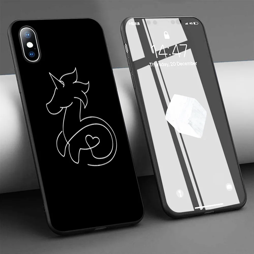 Coque Black White Heart Unicorn Case for iPhone 11 Pro Max XR XS 5 6 6S 7 8 Plus Soft TPU Silicone Phone Cover For Huawei |