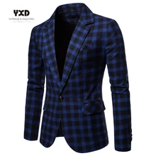 

Spring Autumn New Suit For Men's Plaid Suit Jacket Mens Blazers Male Casual Slim Fits Coat Brand Clothing Plus Size Blue Blazer