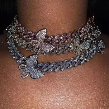 Punk Hip Hop Gold Silver Color Butterfly Crystal Necklace Women Miami Cuban Metal Chain Choker Necklace Wedding Party Jewelry 
Punk Hip Hop Gold Silver Color Butterfly Crystal Necklace Women Miami Cuban Metal Chain Choker Necklace Wedding Party Jewelry