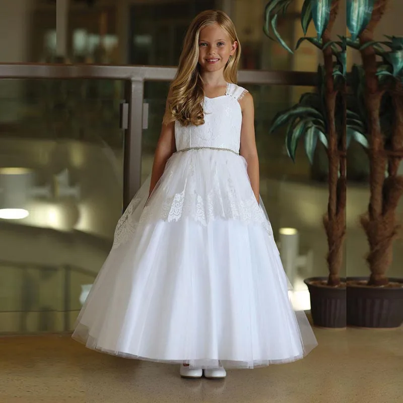 Очаровательные Белые платья для девочек без рукавов с цветами, кружевное бальное платье с верхним слоем, платья для святой причастия, корсет на спине, 2021 
Очаровательные Белые платья для девочек без рукавов с цветами, кружевное бальное платье с верхним слоем, платья для святой причастия, корсет на спине, 2021