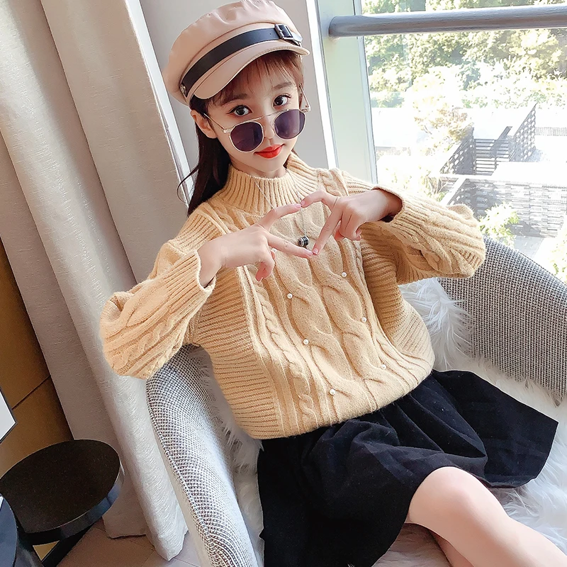 

Teen Girl Sweaters Winter Children Clothing School Thick Warm Knitted Pullovers Cotton Knit Wear Korean Children Knitwear Tops