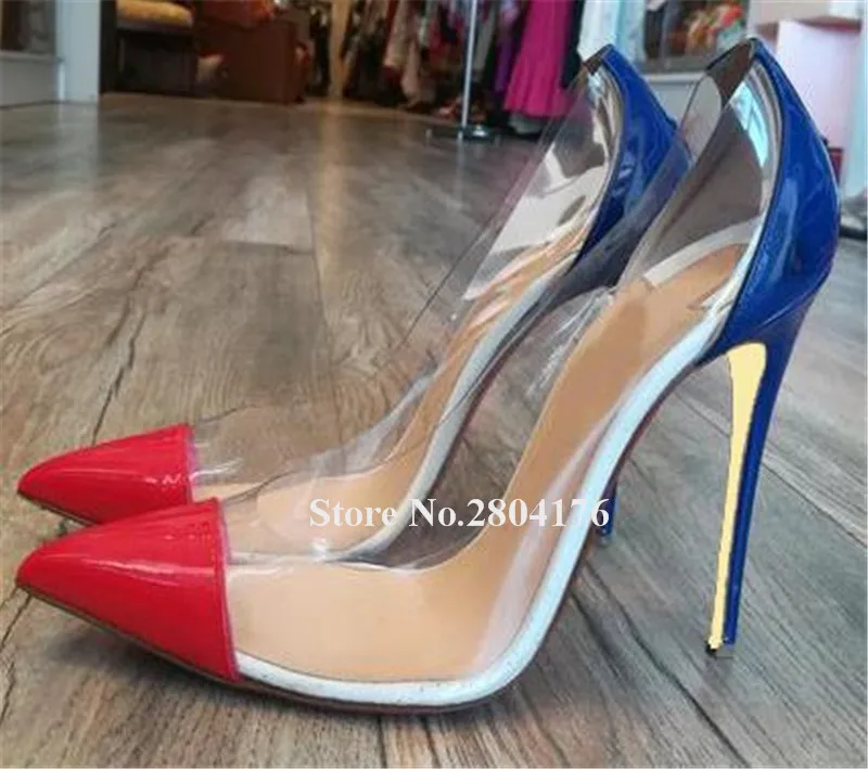 Brand Design Pointed Toe PVC Patchwork Stiletto Heel Pumps Slip-on Red Blue Transparent 12cm High Heels Formal Dress Shoes
Brand Design Pointed Toe PVC Patchwork Stiletto Heel Pumps Slip-on Red Blue Transparent 12cm High Heels Formal Dress Shoes