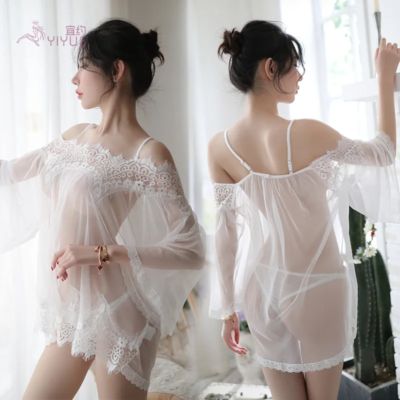 

Sexy Lingerie Net yarn Suspender Nightdress Women Sexy See-Through Eyelash Lace Nightdress Temptation Pajamas Nightdress