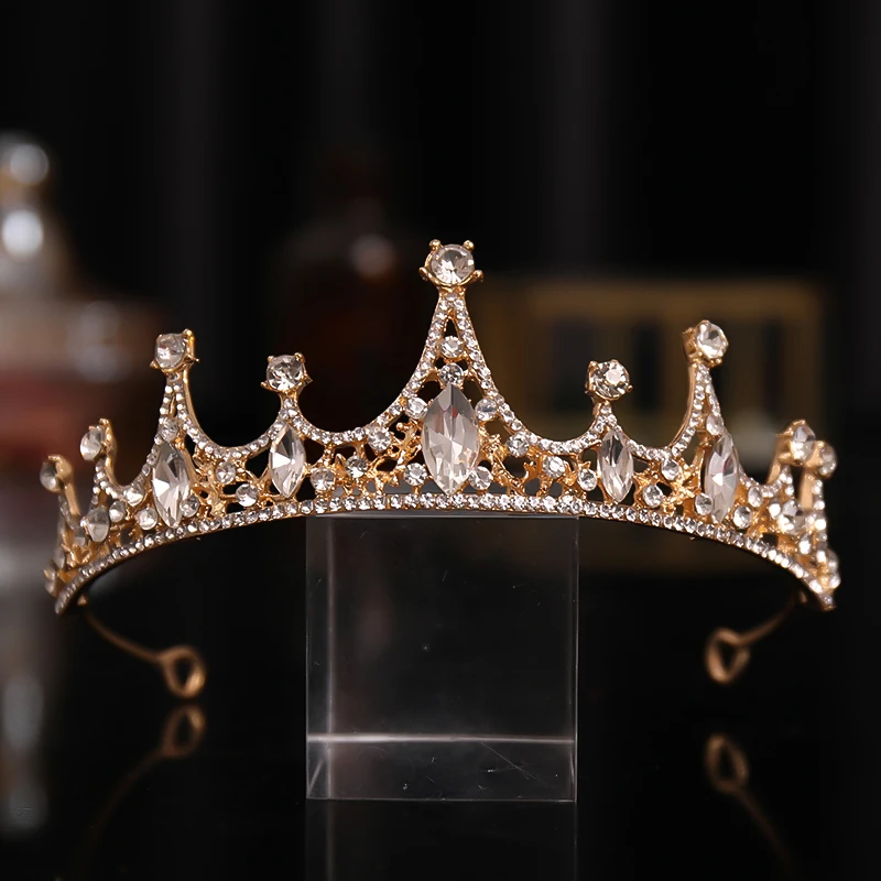 Фото Золотистая цветная Корона и Тиара аксессуары для волос женщин свадебные корона