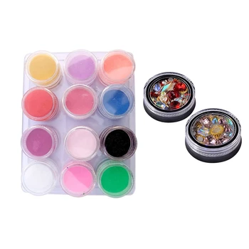 12 Mix Colors Acrylic Powder Builder Nail Art & 2 Box Tip Shaped Diamond Transparent AB Crystal Diamond Red; Pink 1 Each 
12 Mix Colors Acrylic Powder Builder Nail Art & 2 Box Tip Shaped Diamond Transparent AB Crystal Diamond Red; Pink 1 Each