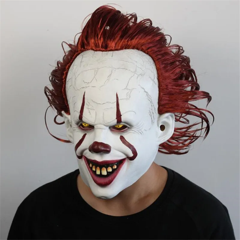 

Hot New Movie Joker It Chapter Two Mask Pennywise Cosplay Props Halloween Terror Wig Mask Face Shield