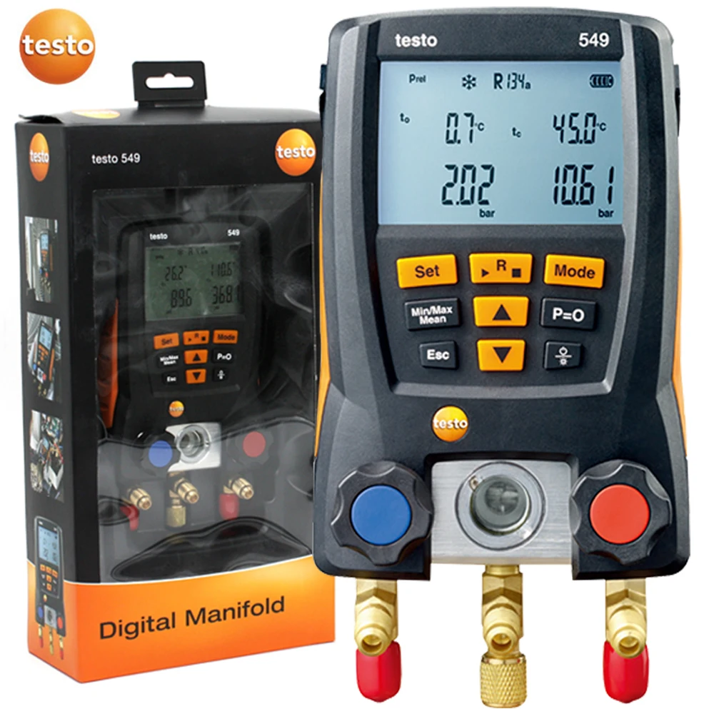 Manómetro digital para sistema de climatización, kit de pruebas LCD Testo 549, herramientas de aire acondicionado HVAC