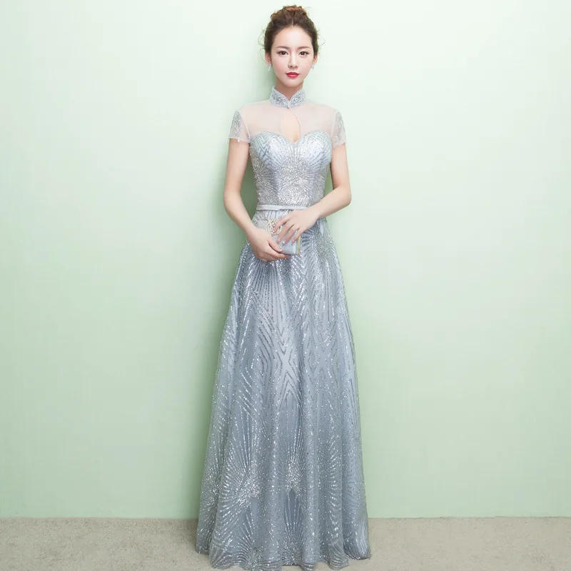 Evening Dresse Gray Sparkling A Line Formal Vestidos High Neck Half Sleeve Robe De Soiree Lace Up Back Long Women Dresses K217
Evening Dresse Gray Sparkling A Line Formal Vestidos High Neck Half Sleeve Robe De Soiree Lace Up Back Long Women Dresses K217