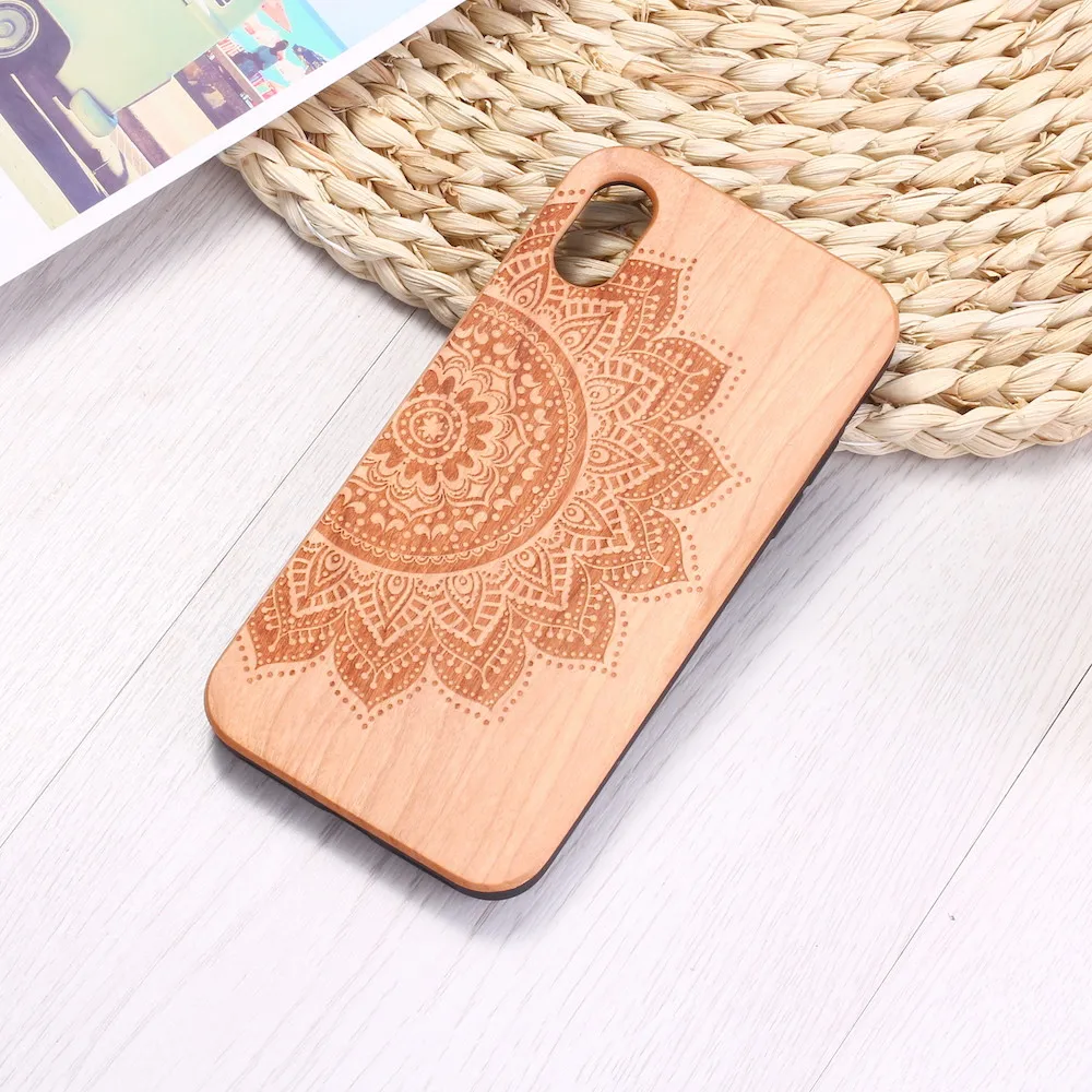 Фото Tribal Indian Mandala Flower Engraved Wood Phone Case Coque Funda For iPhone 12 6S 6Plus 7 7Plus 8 8Plus XR X XS Max 11 Pro | Мобильные