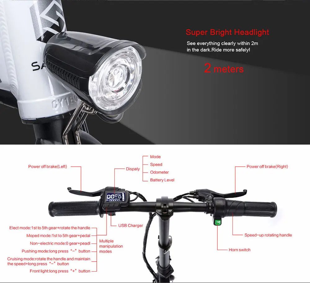 Excellent SAMEBIKE 250W High-Speed Brushless Gear Motor Electric Bike Aluminum Alloy 36V 8AH Battery LCD Display Foldable Electric Bicycle 6