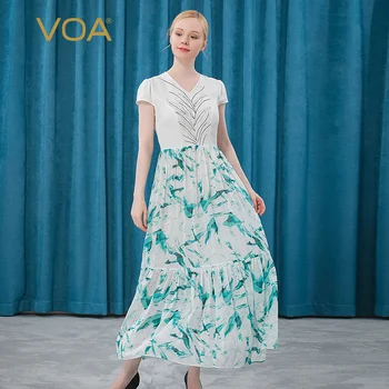 VOA heavyweight silk 30 mmi V bubble sleeves black arched needle lake water blue Joe his stitched fake two-piece dressAE372
VOA heavyweight silk 30 mmi V bubble sleeves black arched needle lake water blue Joe his stitched fake two-piece dressAE372