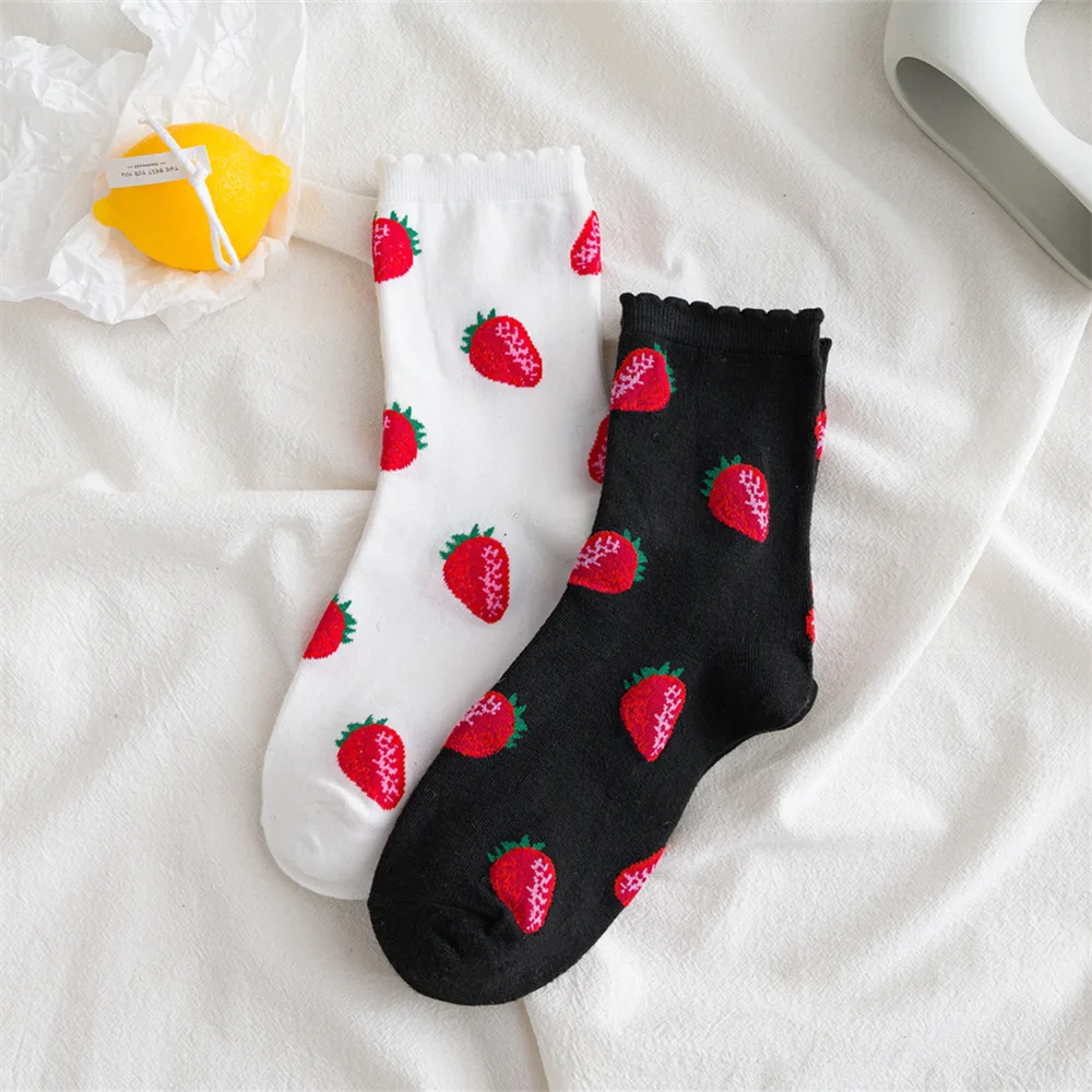 

Women's Socks Spring Autumn Winter Trendy Socks Strawberry Tube Cotton Women Socks Harajuku College Style Casual Short Socks Sox