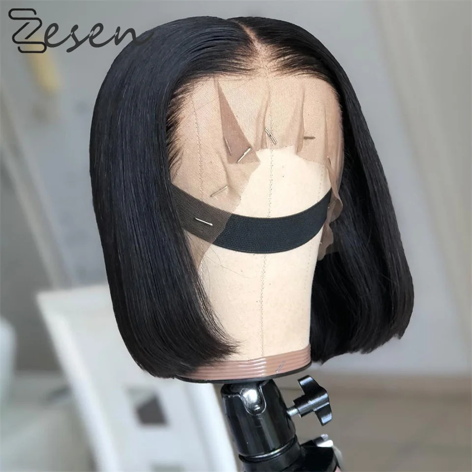 Zesen 8 inch Short Black Lace Front Wig Straight Synthetic Hair Wigs For Women High Temperature Fiber With Baby Daily Wear | Шиньоны и