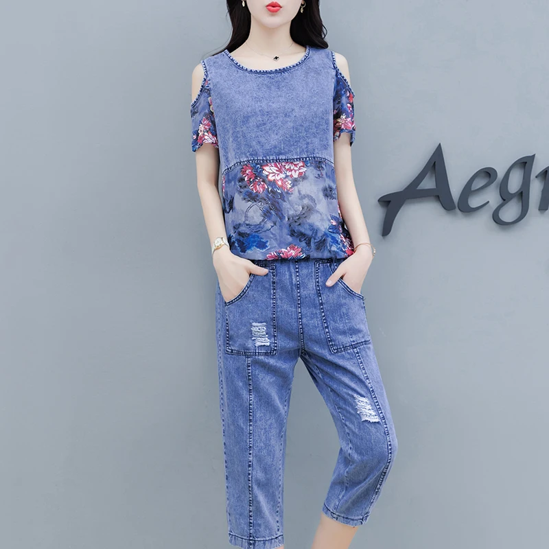 Blue Denim Two 2 Piece Set for Women Outfits Plus Size Top Pant Suits 2020 Summer Print Embroidery Matching Sets Jeans Clothing
Blue Denim Two 2 Piece Set for Women Outfits Plus Size Top Pant Suits 2020 Summer Print Embroidery Matching Sets Jeans Clothing