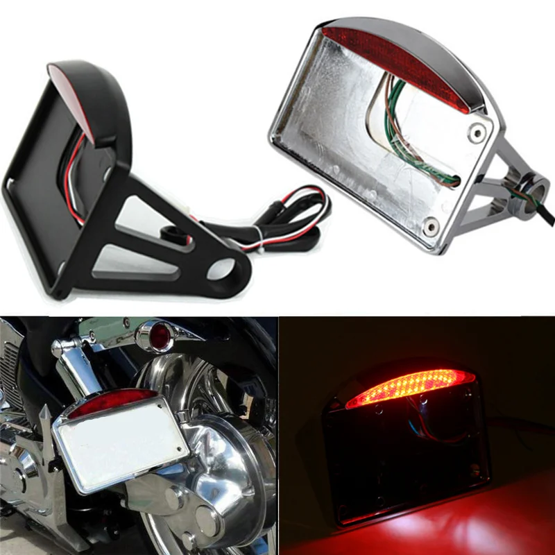 

Motorcycle License Plate LED Tail Brake Light Horizontal Side Mount Bracket Holder For Honda For Harley Bobber Chopper Custom