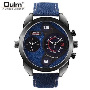 Oulm Fashion Luxury Mens Big Dial Watches Dual Time Military Casual Denim Blue Strap Man Quartz Watch Relogio Masculino
Oulm Fashion Luxury Mens Big Dial Watches Dual Time Military Casual Denim Blue Strap Man Quartz Watch Relogio Masculino