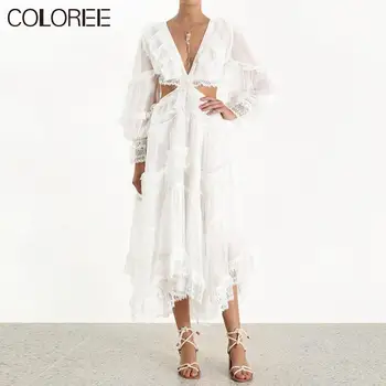 Sexy Deep V-neck White Lace Patchwork Women Dress 2020 Summer Vacation Bohemian Pleated Long Beach Dress
Sexy Deep V-neck White Lace Patchwork Women Dress 2020 Summer Vacation Bohemian Pleated Long Beach Dress