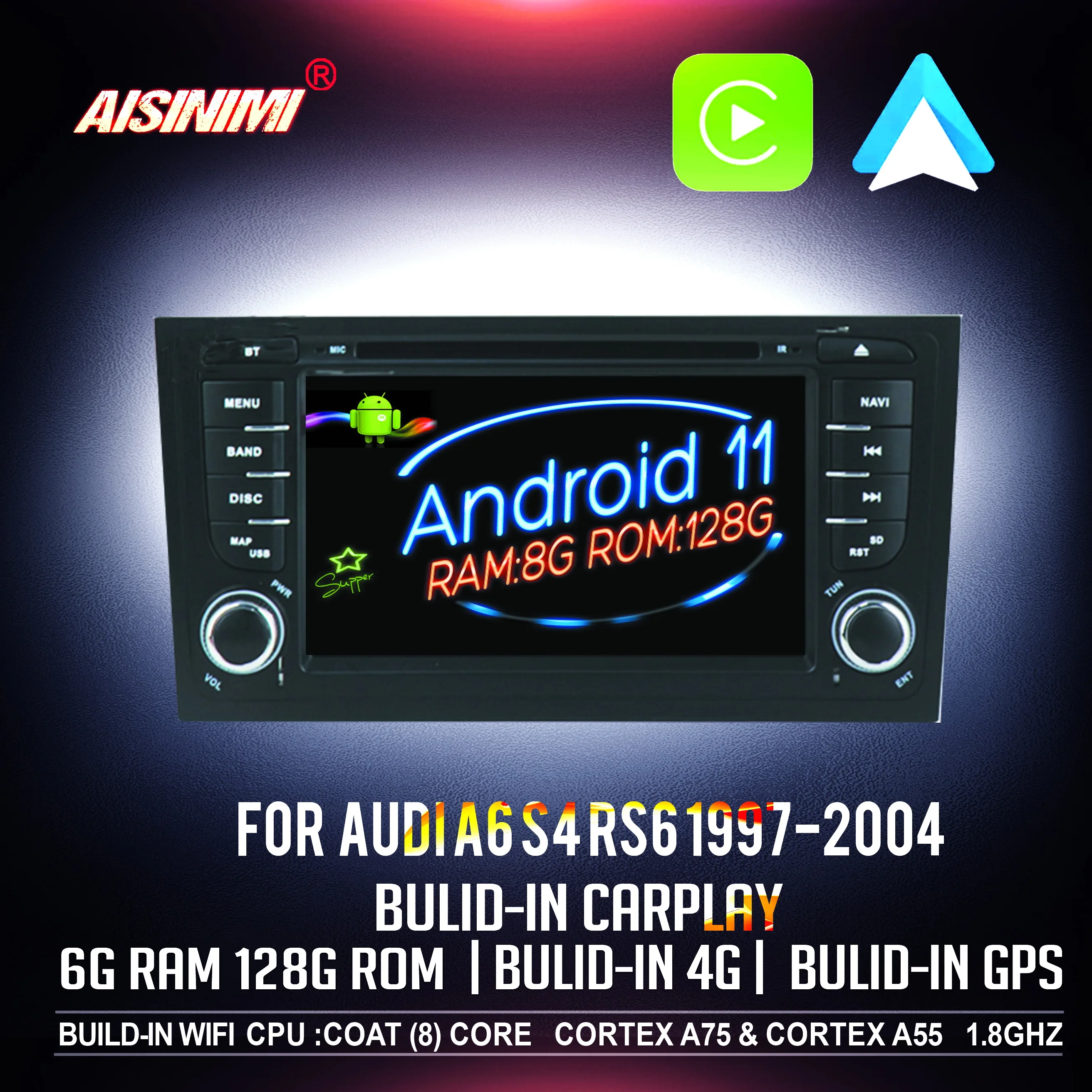 AISINIMI Android 11 8 ram +128 ROM Car Dvd Player For Audi A6 S4 RS6 1997-2004 Car Audio Gps Stereo Monitor
AISINIMI Android 11 8 ram +128 ROM Car Dvd Player For Audi A6 S4 RS6 1997-2004 Car Audio Gps Stereo Monitor