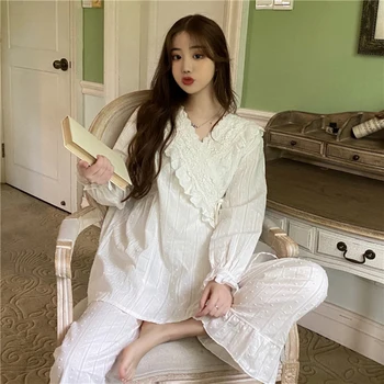 2020 Spring Autumn Cotton V-neck Cardigan Women Pajama Set Sweet Female Long Sleeve Kimono Pyjama Loose Korean 2pcs Sleepwear
2020 Spring Autumn Cotton V-neck Cardigan Women Pajama Set Sweet Female Long Sleeve Kimono Pyjama Loose Korean 2pcs Sleepwear