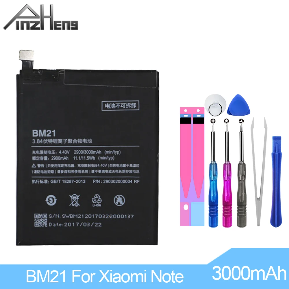 PINZHENG BM21 Battery For Xiaomi Note Battery 3000mAh Real Capacity Mobile Phone Replacement Bateria With Tools
PINZHENG BM21 Battery For Xiaomi Note Battery 3000mAh Real Capacity Mobile Phone Replacement Bateria With Tools