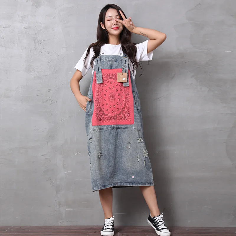 March Produced Japanese-style Retro Literature And Art-Style Joint Applique Washing Retro Dress Large Size Cowboy Strap Dress 
March Produced Japanese-style Retro Literature And Art-Style Joint Applique Washing Retro Dress Large Size Cowboy Strap Dress