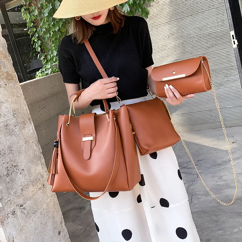 2019 New Style WOMEN'S Bag Solid Color Fashion Beads Tassels Different Size Bags Three-piece Set Europe And America Style Portab
2019 New Style WOMEN'S Bag Solid Color Fashion Beads Tassels Different Size Bags Three-piece Set Europe And America Style Portab