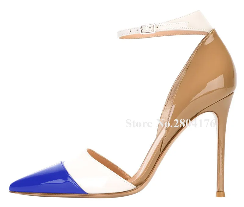 New Fashion Women Pointed Toe Patchwork Stiletto Heel Pumps Patent Leather Blue Nude Ankle Strap High Heels Formal Dress Heels
New Fashion Women Pointed Toe Patchwork Stiletto Heel Pumps Patent Leather Blue Nude Ankle Strap High Heels Formal Dress Heels
